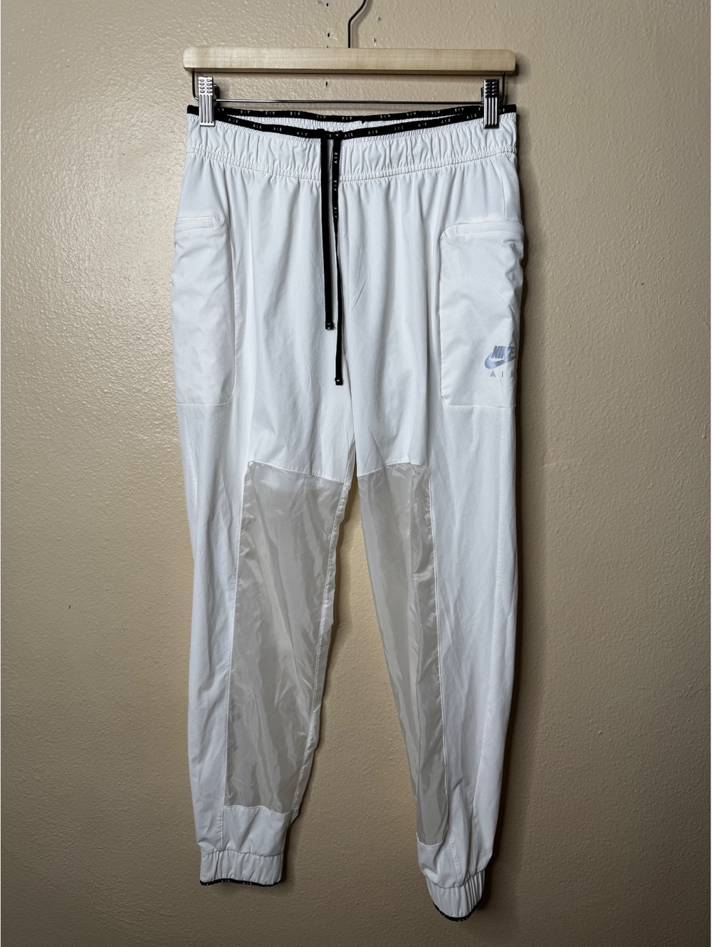 Nike Air Women’s White Cargo Jogger Pants Reflective Nylon Panels Drawstring